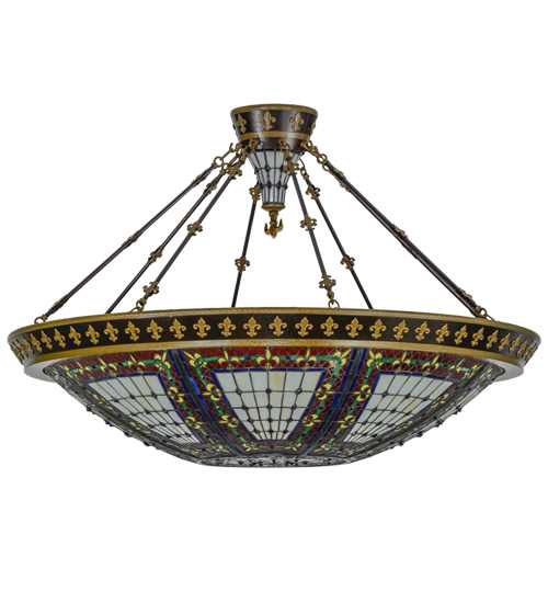 Fleur-de-lis 8 Light 45" Wide Semi-Flush Colorful Stained Glass Bowl Ceiling Fixture - Copper Vein Finish