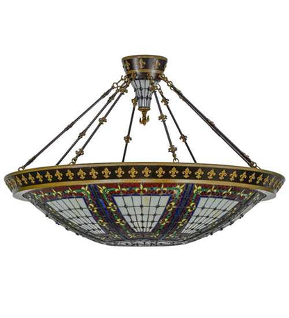 Fleur-de-lis 8 Light 45" Wide Semi-Flush Colorful Stained Glass Bowl Ceiling Fixture - Copper Vein Finish