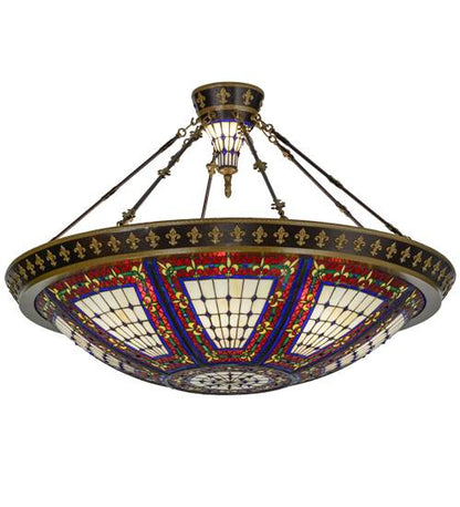 Fleur-de-lis 8 Light 45" Wide Semi-Flush Colorful Stained Glass Bowl Ceiling Fixture - Copper Vein Finish
