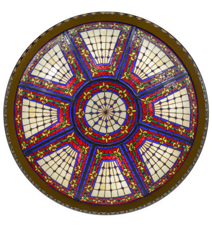 Fleur-de-lis 8 Light 45" Wide Semi-Flush Colorful Stained Glass Bowl Ceiling Fixture - Copper Vein Finish