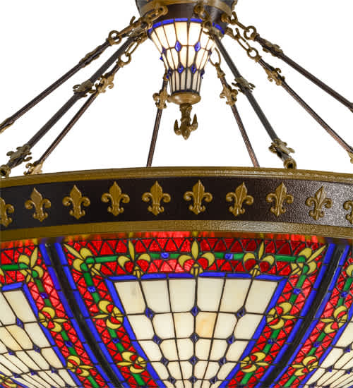 Fleur-de-lis 8 Light 45" Wide Semi-Flush Colorful Stained Glass Bowl Ceiling Fixture - Copper Vein Finish