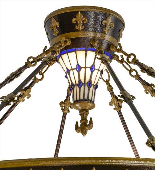 Fleur-de-lis 8 Light 45" Wide Semi-Flush Colorful Stained Glass Bowl Ceiling Fixture - Copper Vein Finish