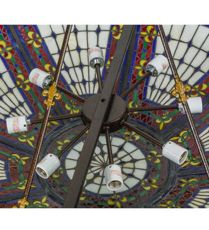 Fleur-de-lis 8 Light 45" Wide Semi-Flush Colorful Stained Glass Bowl Ceiling Fixture - Copper Vein Finish