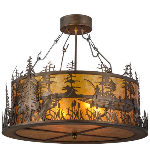 Bass and Fisherman 4 Light 26" Wide Semi-Flush Drum Ceiling Fixture