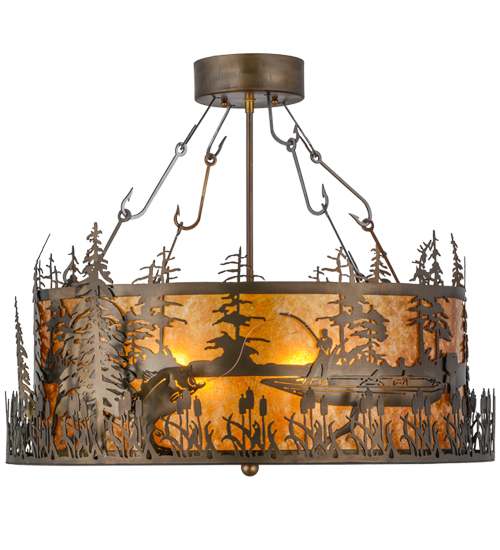 Bass and Fisherman 4 Light 26" Wide Semi-Flush Drum Ceiling Fixture