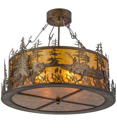 Bass and Fisherman 4 Light 26" Wide Semi-Flush Drum Ceiling Fixture