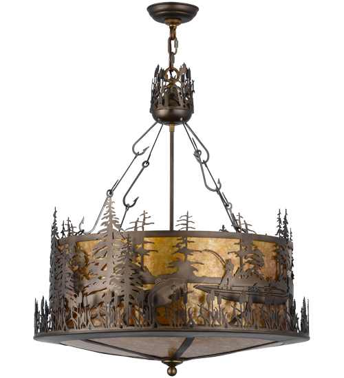 Bass and Fisherman 4 Light 26" Wide Pendant