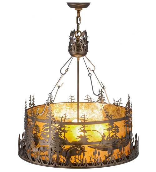 Bass and Fisherman 4 Light 26" Wide Pendant