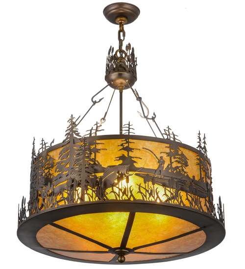 Bass and Fisherman 4 Light 26" Wide Pendant