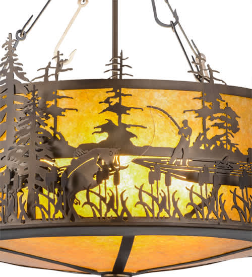 Bass and Fisherman 4 Light 26" Wide Pendant