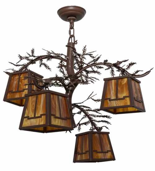 Pine Branch Valley View 4 Light 28" Wide Chandelier