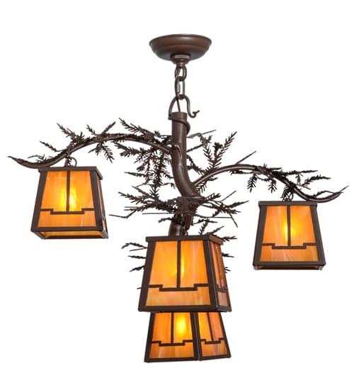 Pine Branch Valley View 4 Light 28" Wide Chandelier