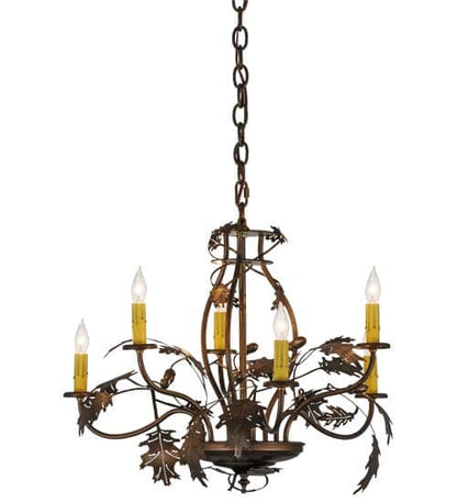 Oak Leaf & Acorn 6 Light 28" Wide Taper Candle Style Chandelier