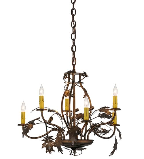Oak Leaf & Acorn 6 Light 28" Wide Taper Candle Style Chandelier