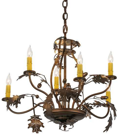 Oak Leaf & Acorn 6 Light 28" Wide Taper Candle Style Chandelier