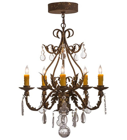 French Elegance 5 Light 25" Wide Crystal Candle Style Chandelier