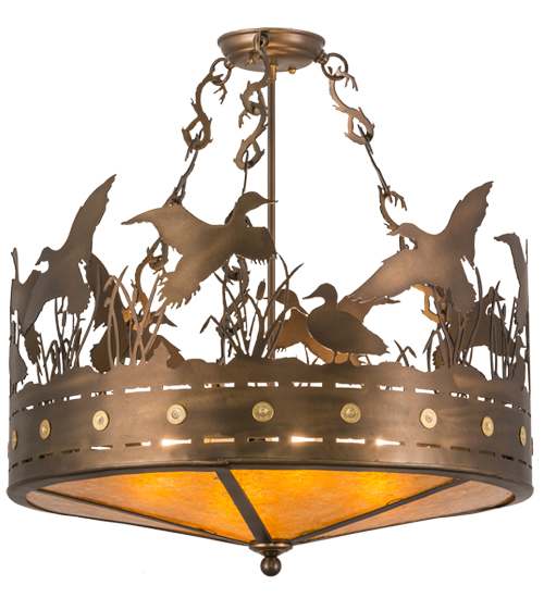 Ducks in Flight 4 Light 24" Wide Semi-Flush Drum Ceiling Fixture - Antique Copper Finish