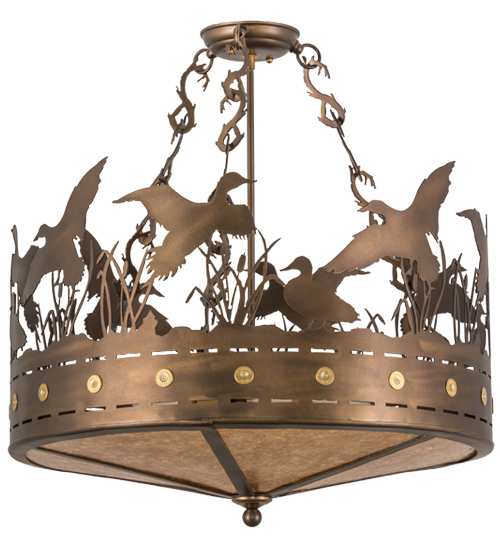 Ducks in Flight 4 Light 24" Wide Semi-Flush Drum Ceiling Fixture - Antique Copper Finish