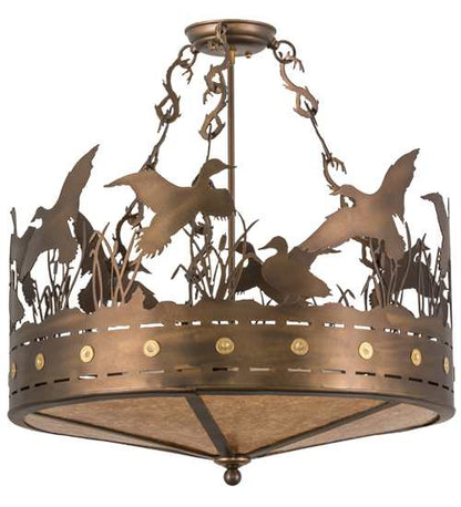Ducks in Flight 4 Light 24" Wide Semi-Flush Drum Ceiling Fixture - Antique Copper Finish