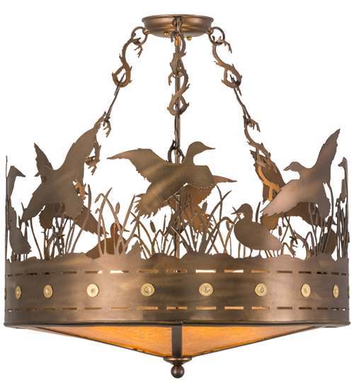 Ducks in Flight 4 Light 24" Wide Semi-Flush Drum Ceiling Fixture - Antique Copper Finish