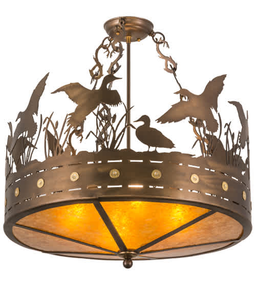 Ducks in Flight 4 Light 24" Wide Semi-Flush Drum Ceiling Fixture - Antique Copper Finish