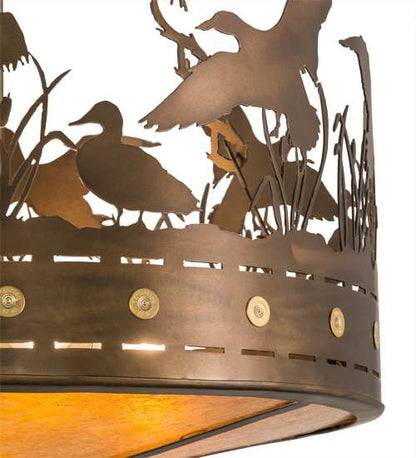 Ducks in Flight 4 Light 24" Wide Semi-Flush Drum Ceiling Fixture - Antique Copper Finish