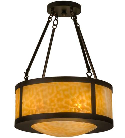 Pomona 4 Light 18" Wide Semi-Flush Drum Ceiling Fixture with Beige Glass Shade - Craftsman Brown Finish