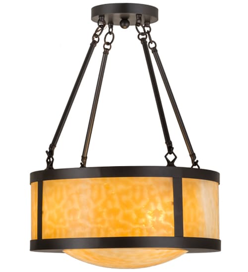 Pomona 4 Light 18" Wide Semi-Flush Drum Ceiling Fixture with Beige Glass Shade - Craftsman Brown Finish