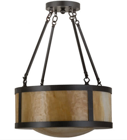 Pomona 4 Light 18" Wide Semi-Flush Drum Ceiling Fixture with Beige Glass Shade - Craftsman Brown Finish
