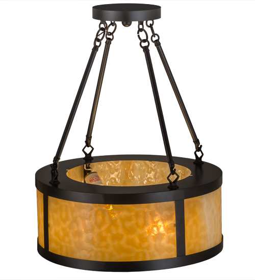Pomona 4 Light 18" Wide Semi-Flush Drum Ceiling Fixture with Beige Glass Shade - Craftsman Brown Finish