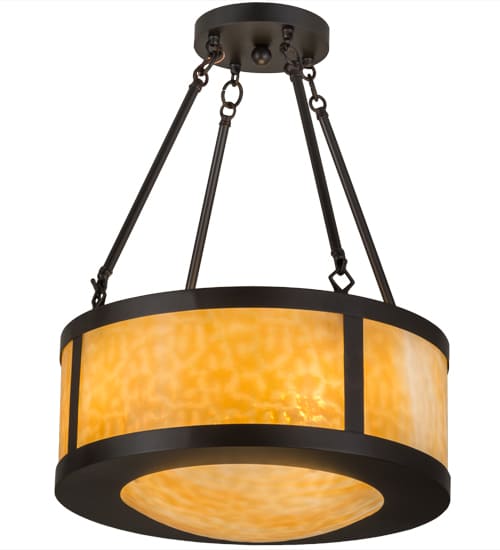 Pomona 4 Light 18" Wide Semi-Flush Drum Ceiling Fixture with Beige Glass Shade - Craftsman Brown Finish