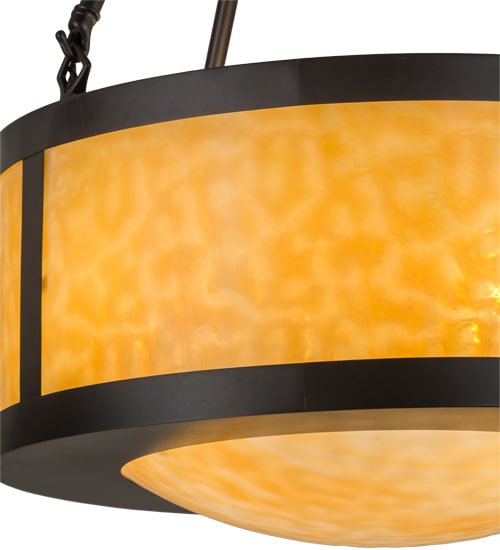 Pomona 4 Light 18" Wide Semi-Flush Drum Ceiling Fixture with Beige Glass Shade - Craftsman Brown Finish