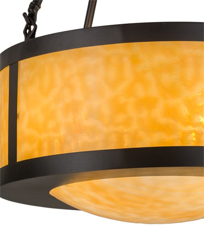 Pomona 4 Light 18" Wide Semi-Flush Drum Ceiling Fixture with Beige Glass Shade - Craftsman Brown Finish