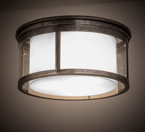 Cilindro Campbell 3 Light 19" Wide Flush Mount Drum Ceiling Fixture with Clear Glass Outer and Statuario Idalight Inner Shade - Steel Finish