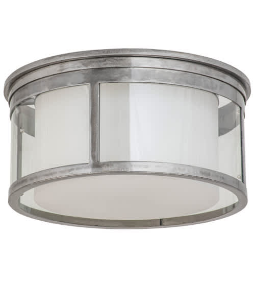 Cilindro Campbell 3 Light 19" Wide Flush Mount Drum Ceiling Fixture with Clear Glass Outer and Statuario Idalight Inner Shade - Steel Finish