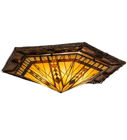 Sonoma 6 Light 36" Wide Flush Mount Ceiling Fixture - Red Rust / Natural Wood Finish