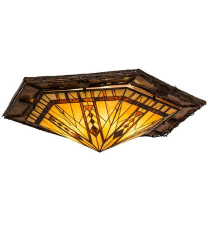 Sonoma 6 Light 36" Wide Flush Mount Ceiling Fixture - Red Rust / Natural Wood Finish