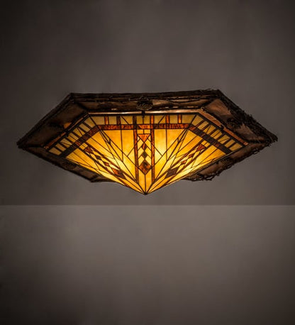 Sonoma 6 Light 36" Wide Flush Mount Ceiling Fixture - Red Rust / Natural Wood Finish