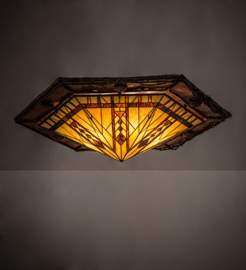 Sonoma 6 Light 36" Wide Flush Mount Ceiling Fixture - Red Rust / Natural Wood Finish