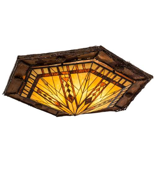 Sonoma 6 Light 36" Wide Flush Mount Ceiling Fixture - Red Rust / Natural Wood Finish