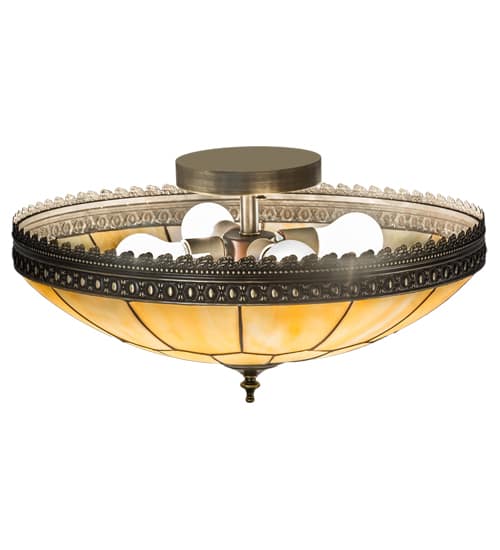 Vincent Honeycomb 4 Light 20" Wide Semi-Flush Bowl Ceiling Fixture with Beige Glass Shade - Craftsman Brown Finish