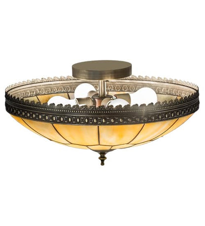 Vincent Honeycomb 4 Light 20" Wide Semi-Flush Bowl Ceiling Fixture with Beige Glass Shade - Craftsman Brown Finish