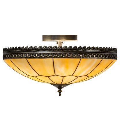 Vincent Honeycomb 4 Light 20" Wide Semi-Flush Bowl Ceiling Fixture with Beige Glass Shade - Craftsman Brown Finish