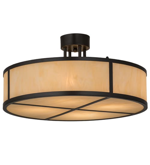 Cilindro 4 Light 24" Wide Semi-Flush Drum Ceiling Fixture with Beige Idalight Shade - Timeless Bronze Finish
