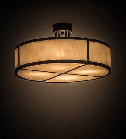 Cilindro 4 Light 24" Wide Semi-Flush Drum Ceiling Fixture with Beige Idalight Shade - Timeless Bronze Finish