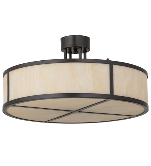 Cilindro 4 Light 24" Wide Semi-Flush Drum Ceiling Fixture with Beige Idalight Shade - Timeless Bronze Finish