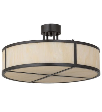 Cilindro 4 Light 24" Wide Semi-Flush Drum Ceiling Fixture with Beige Idalight Shade - Timeless Bronze Finish