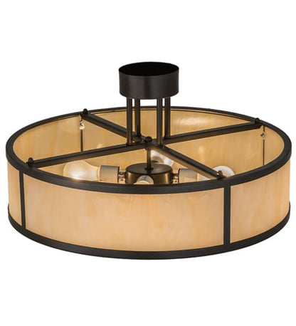 Cilindro 4 Light 24" Wide Semi-Flush Drum Ceiling Fixture with Beige Idalight Shade - Timeless Bronze Finish