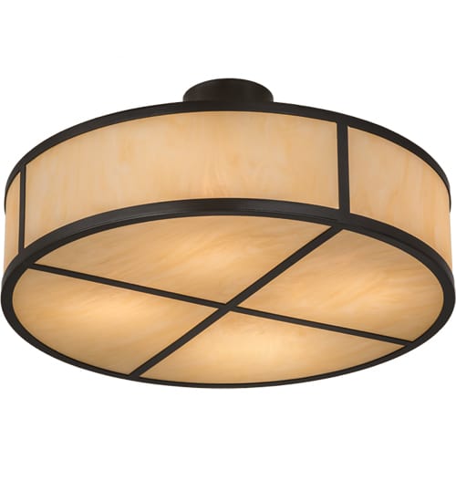 Cilindro 4 Light 24" Wide Semi-Flush Drum Ceiling Fixture with Beige Idalight Shade - Timeless Bronze Finish