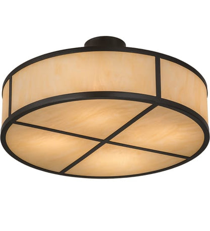 Cilindro 4 Light 24" Wide Semi-Flush Drum Ceiling Fixture with Beige Idalight Shade - Timeless Bronze Finish